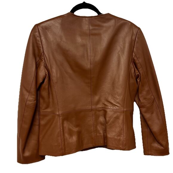 Vintage Talbots Leather Moto Jacket Womens Size 6 Petite Brown Glam Edgy Crop - Picture 5 of 6